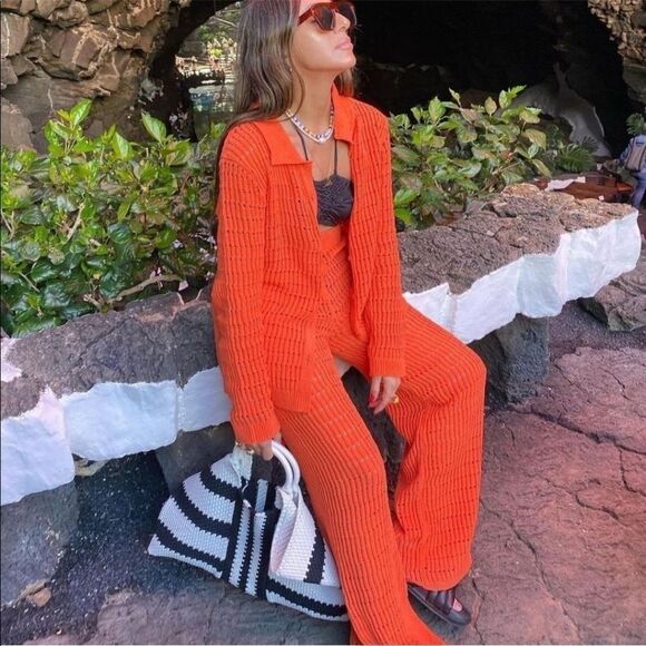 Zara orange chenille knit pants NWT - Picture 10 of 11